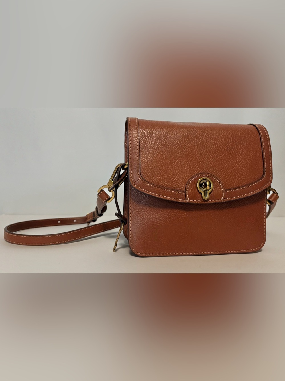 Fossil Ainsley Brown Leather Small Flap Crossbody Purse